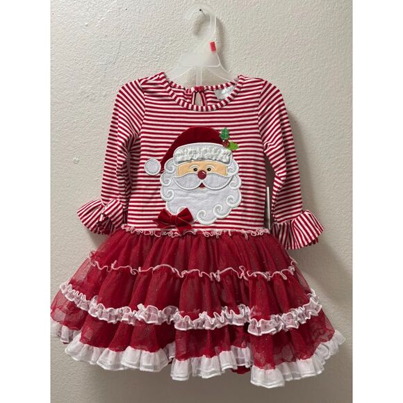 Emily Rose Girl's Dress 2T Red White Stripe Santa Ruffle Tutu Holiday Christmas - Picture 2 of 5